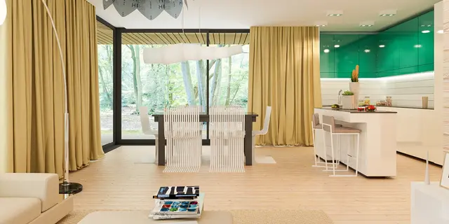 gotowy projekt domu Z475 – aranżacja wnętrz, Parterowy dom z dachem 2-spadowym, 3 sypialniami oraz dużym zadaszonym tarasem.