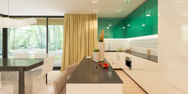 gotowy projekt domu Z475 – aranżacja wnętrz, Parterowy dom z dachem 2-spadowym, 3 sypialniami oraz dużym zadaszonym tarasem.