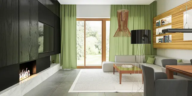 gotowy projekt domu Z426 – aranżacja wnętrz, Dom piętrowy z dachem wielospadowym, garaż na 2 auta, duży salon