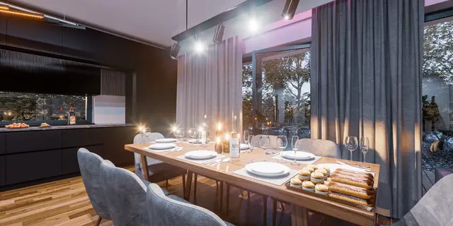 gotowy projekt domu Z496 – aranżacja wnętrz, Dom z poddaszem użytkowym, garażem oraz dużym tarasem na piętrze.