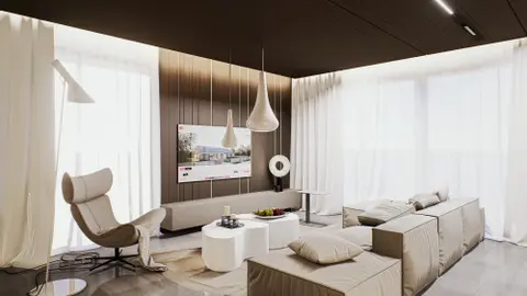 gotowy projekt domu Z518 – aranżacja wnętrz, Współczesny dom parterowy z centralnie umieszczoną kuchnią i dachem dwuspadowym.