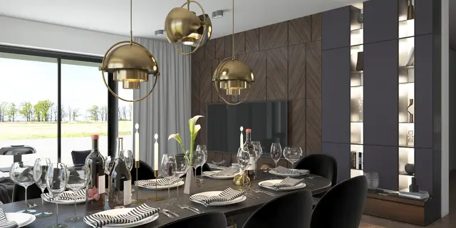 gotowy projekt domu Z522 – aranżacja wnętrz, Parterowy dom z garażem 2 stanowiskowym, 3 sypialniami i dachem 2-spadowym.