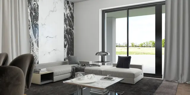 gotowy projekt domu Z522 – aranżacja wnętrz, Parterowy dom z garażem 2 stanowiskowym, 3 sypialniami i dachem 2-spadowym.