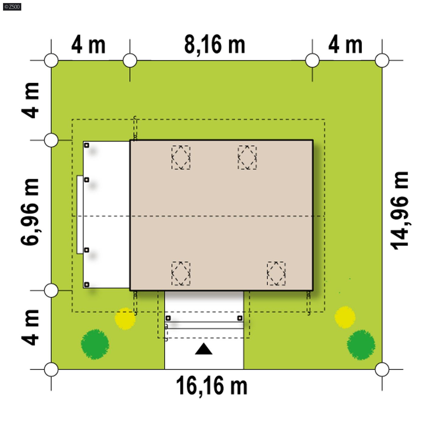 Gotowy projekt domu  - Projekt domu jednorodzinnego z zadaszonym tarasem.