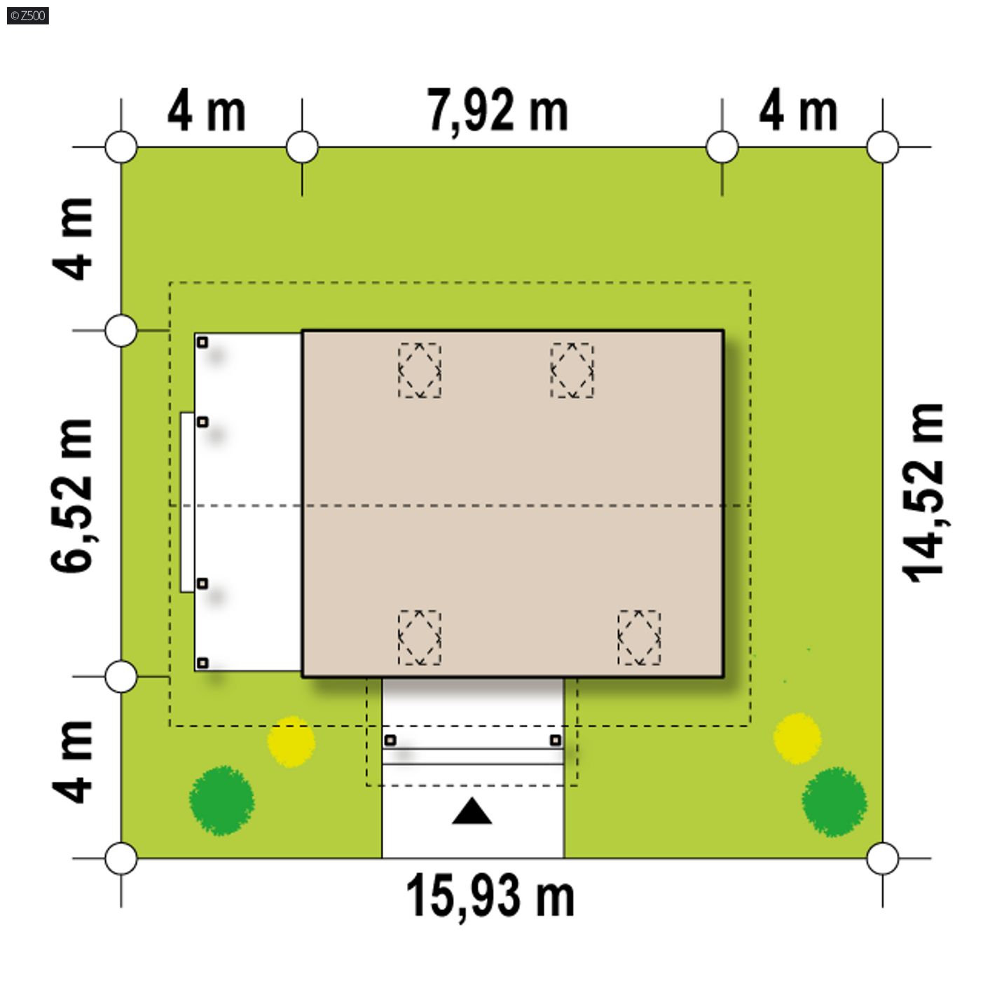 Gotowy projekt domu  - Projekt domu jednorodzinnego z zadaszonym tarasem.