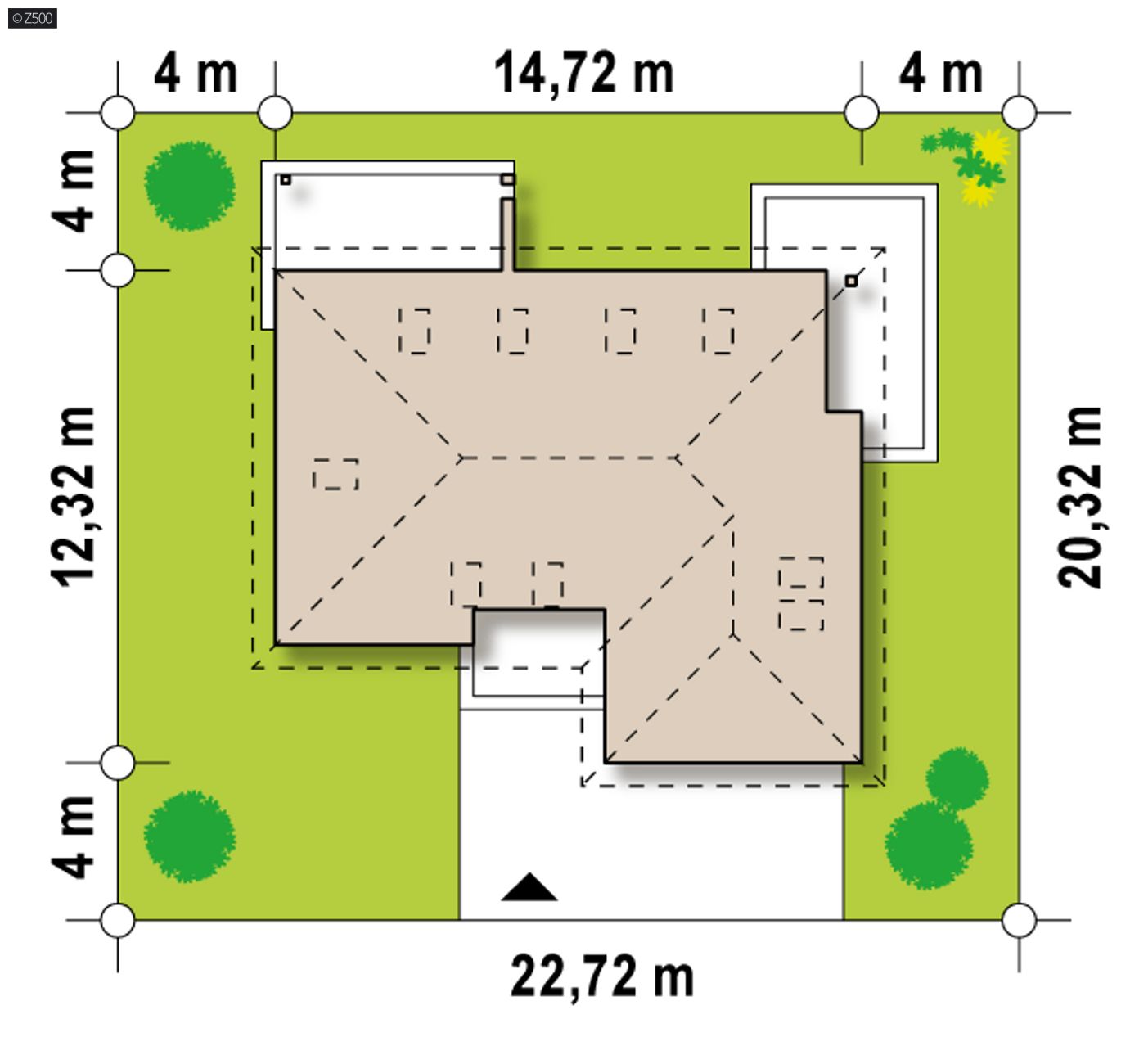 Gotowy projekt domu  - Dom z poddaszem,intymnym kompleksem sypialnianym na parterze i garażem od frontu