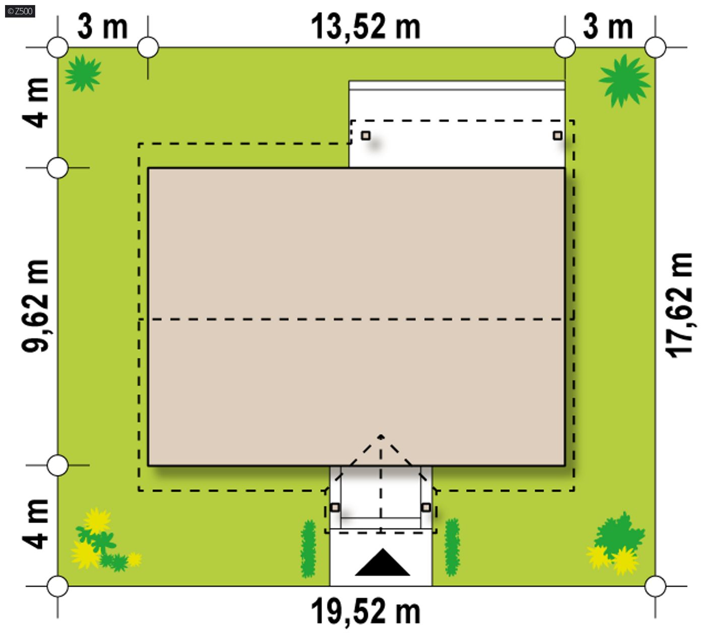 Gotowy projekt domu  - Mały dom parterowy z dachem dwuspadowym, 3 sypialniami i dużą kuchnią.