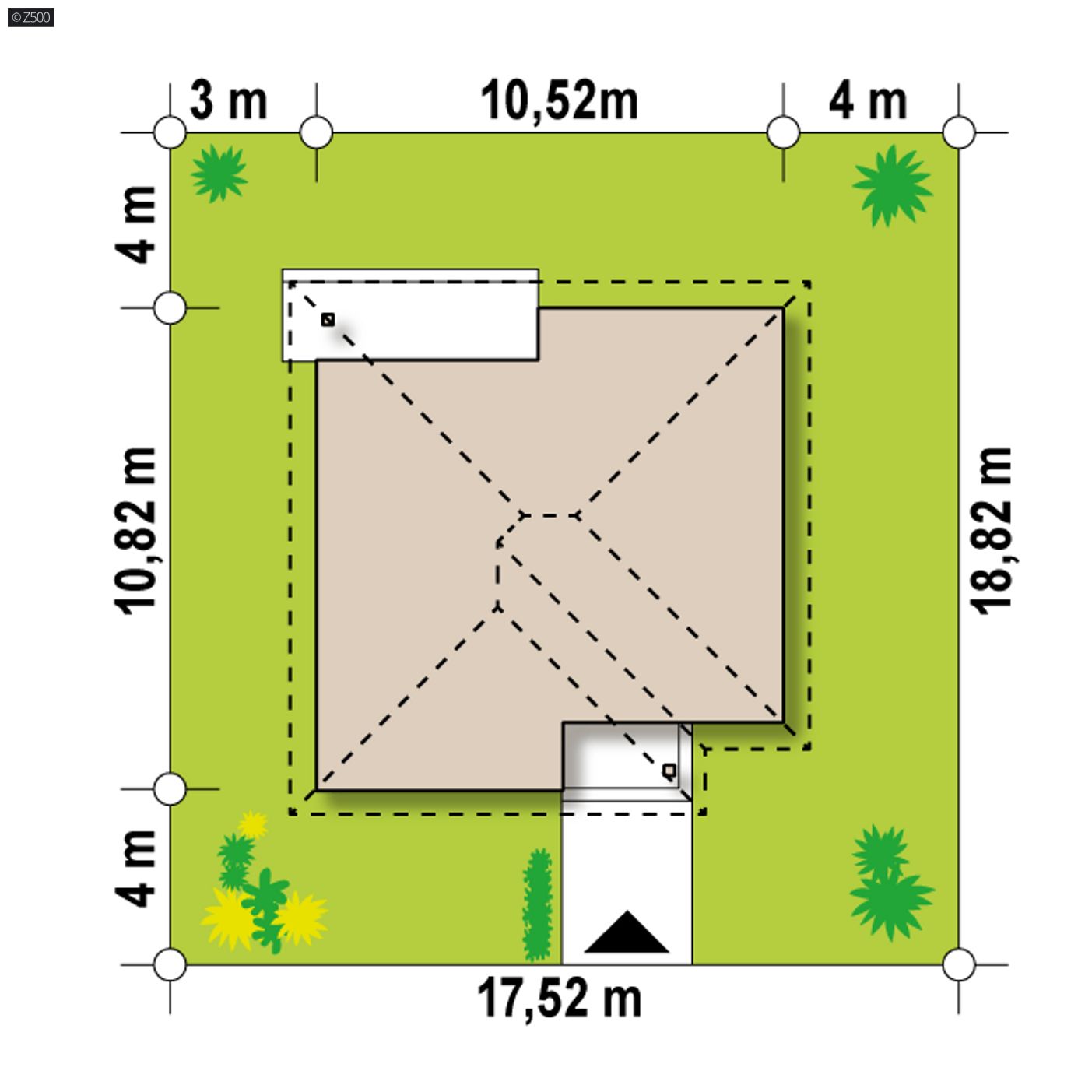 Gotowy projekt domu  - Mały parterowy dom z funkcjonalnym układem pomieszczeń i zadaszonym tarasem.