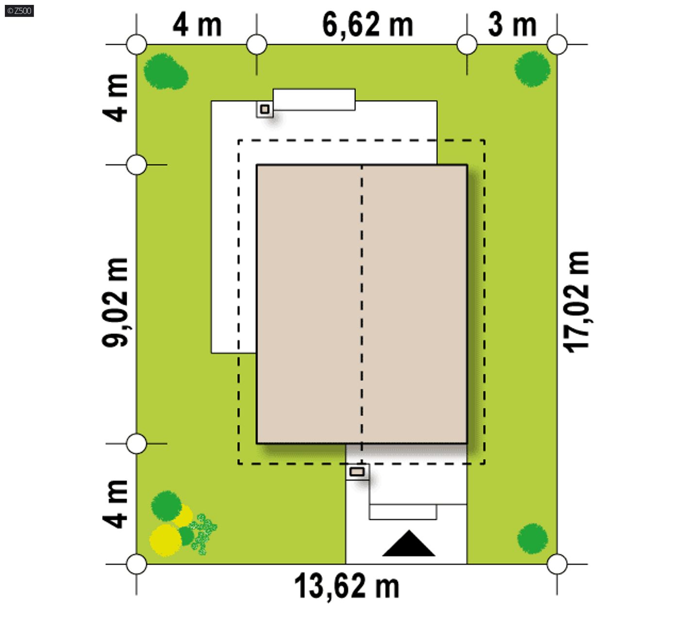 Gotowy projekt domu  - Piętrowy dom ze sporym pomieszczeniem gospodarczym, także na wąską działkę.