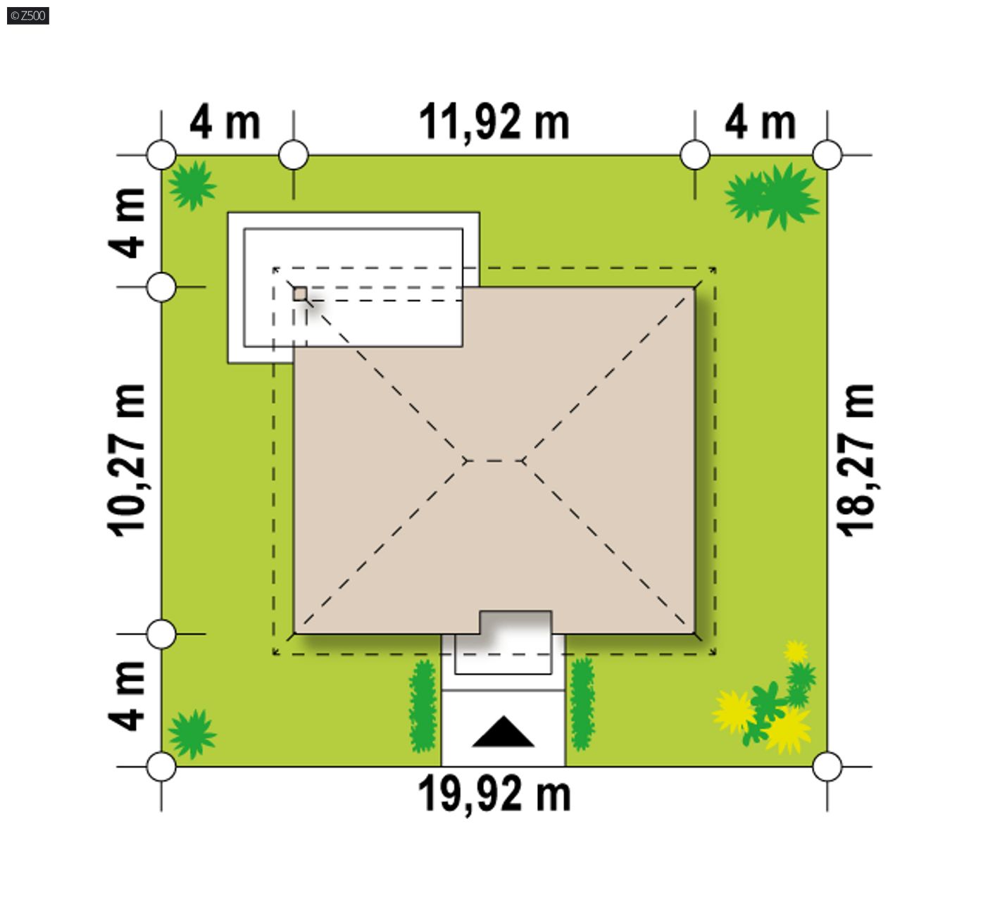 Gotowy projekt domu  - Kompaktowy dom parterowy z trzema sypialniami przykryty dachem kopertowym.