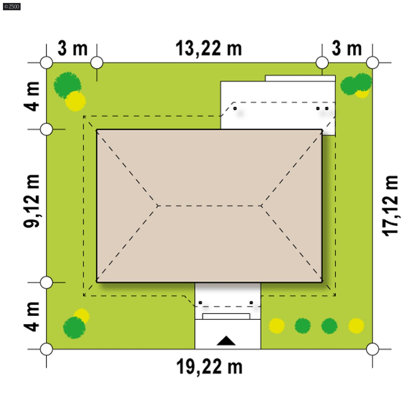 Gotowy projekt domu  - Parterowy dom z 3 sypialniami, przestronnym salonem i zadaszonym tarasem.