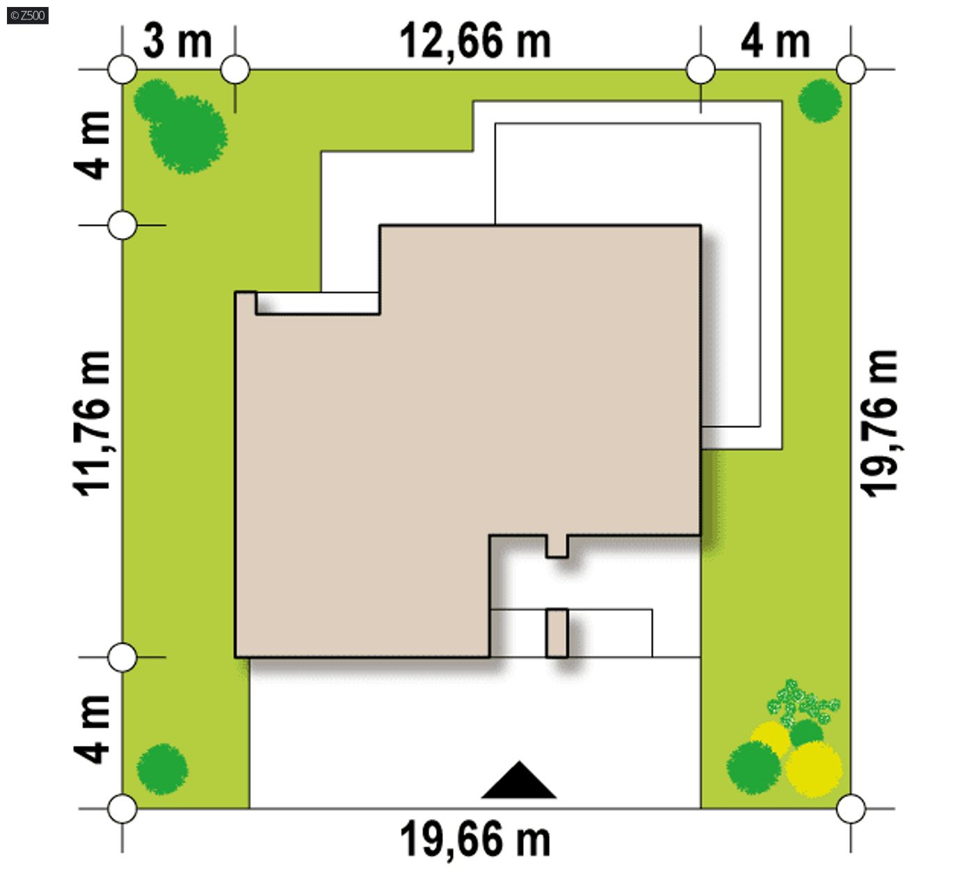 Gotowy projekt domu  - Prosty dom z płaskim dachem do 100m2, garażem 2-stanowiskowym i 3 sypialniami.