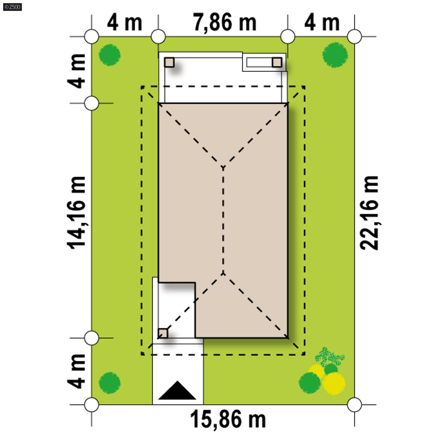 Gotowy projekt domu  - Parterowy dom na wąską działkę.
