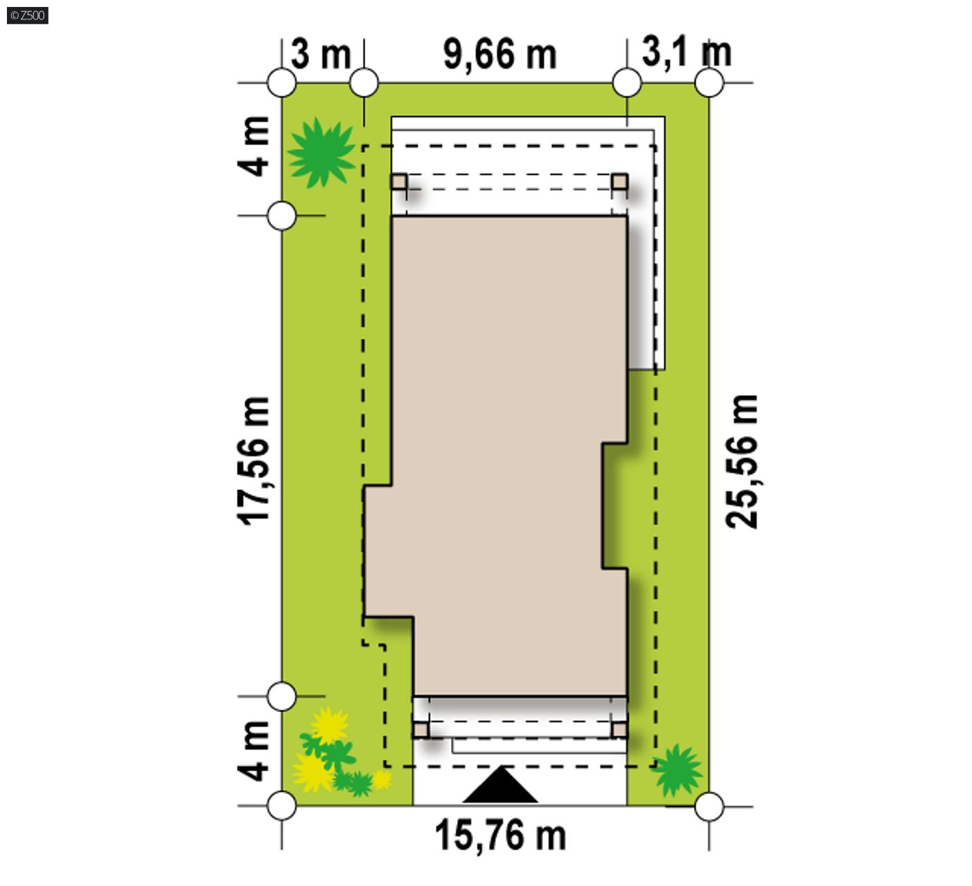 Gotowy projekt domu  - Parterowy dom na wąską działkę
