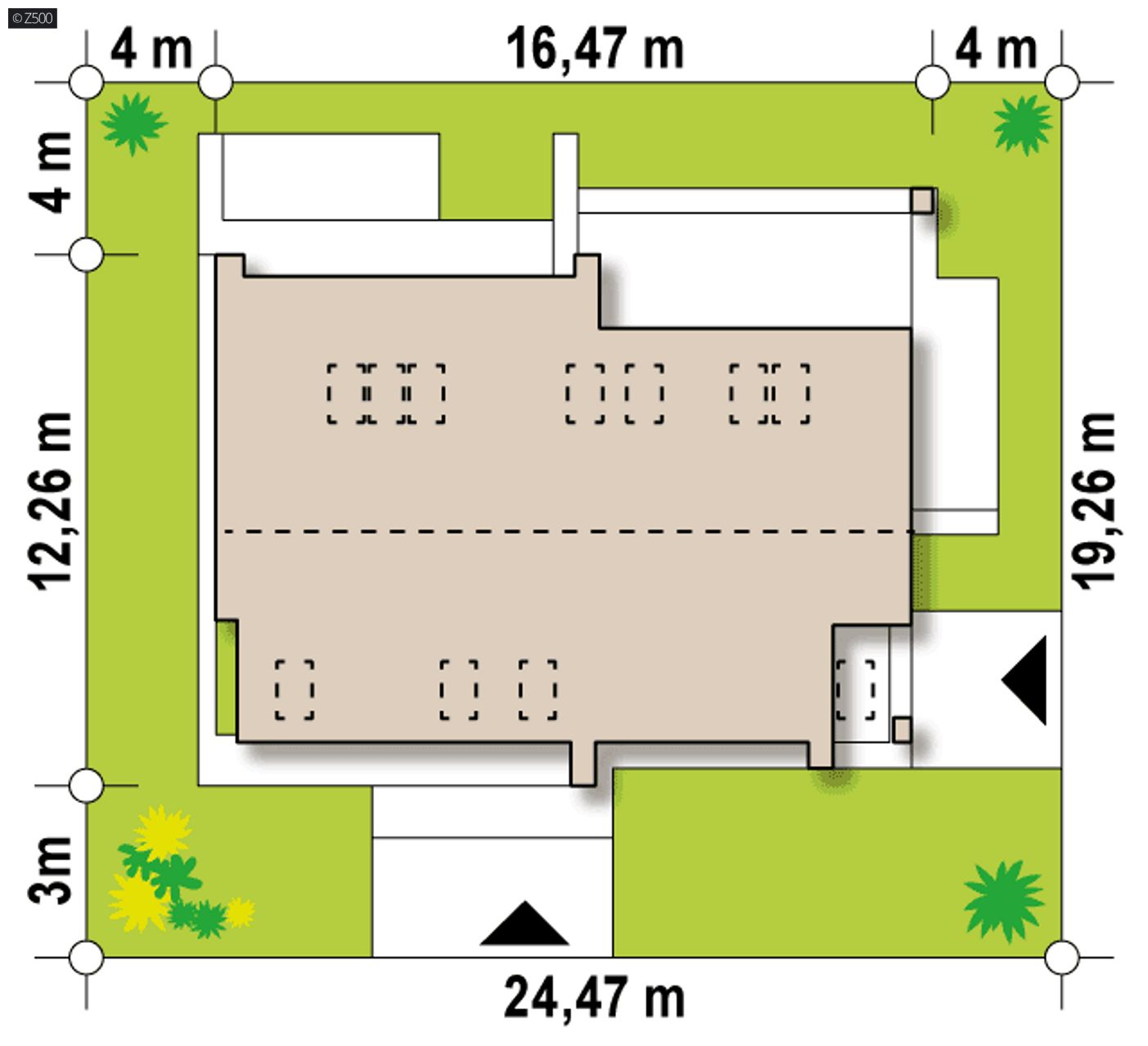 Gotowy projekt domu  - Dom dwulokalowy z poddaszem użytkowym, dachem dwuspadowym, zadaszonymi tarasami