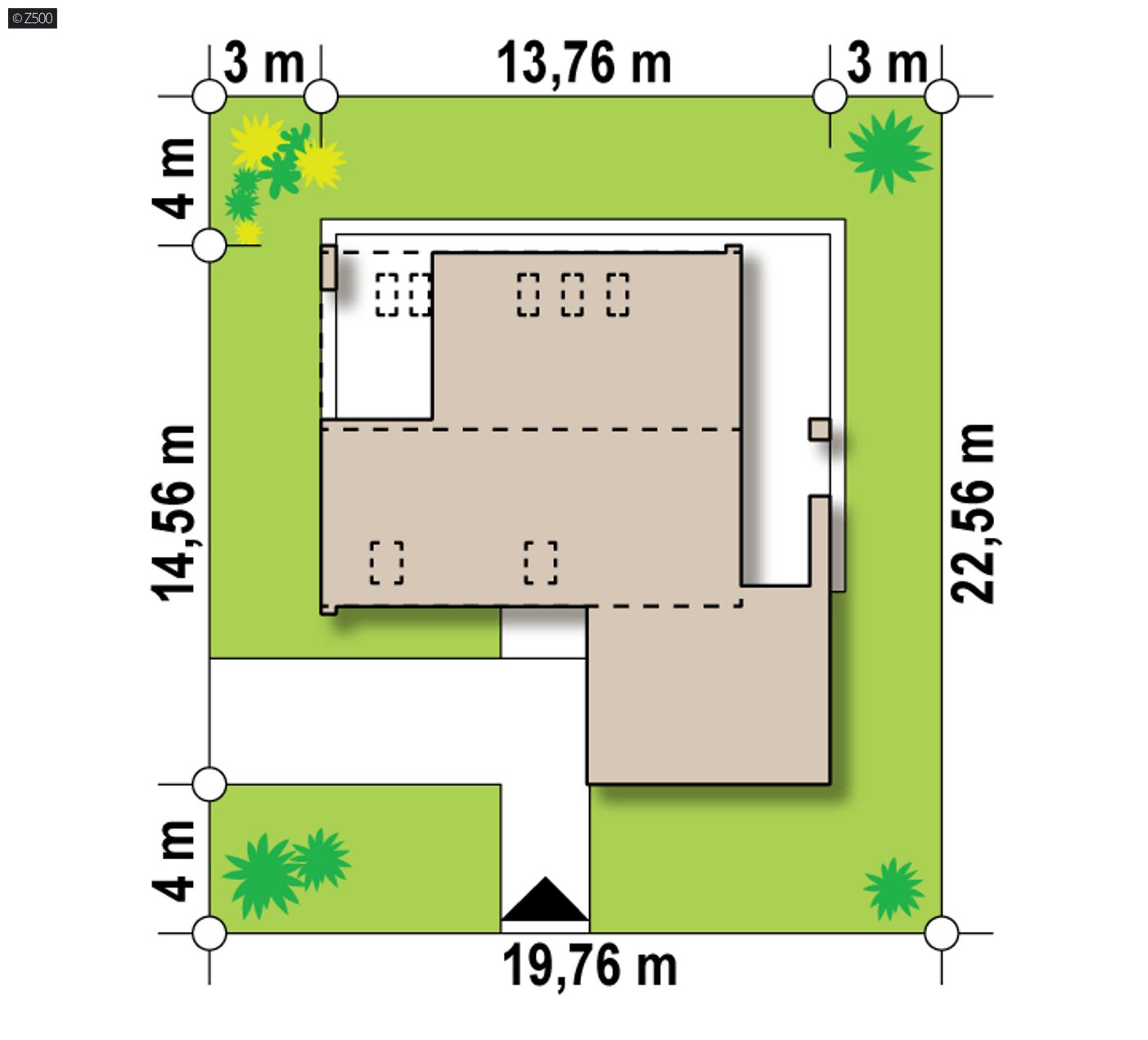 Home project  - Dom z poddaszem użytkowym, garażem od frontu oraz zadaszonym narożnym tarasem.