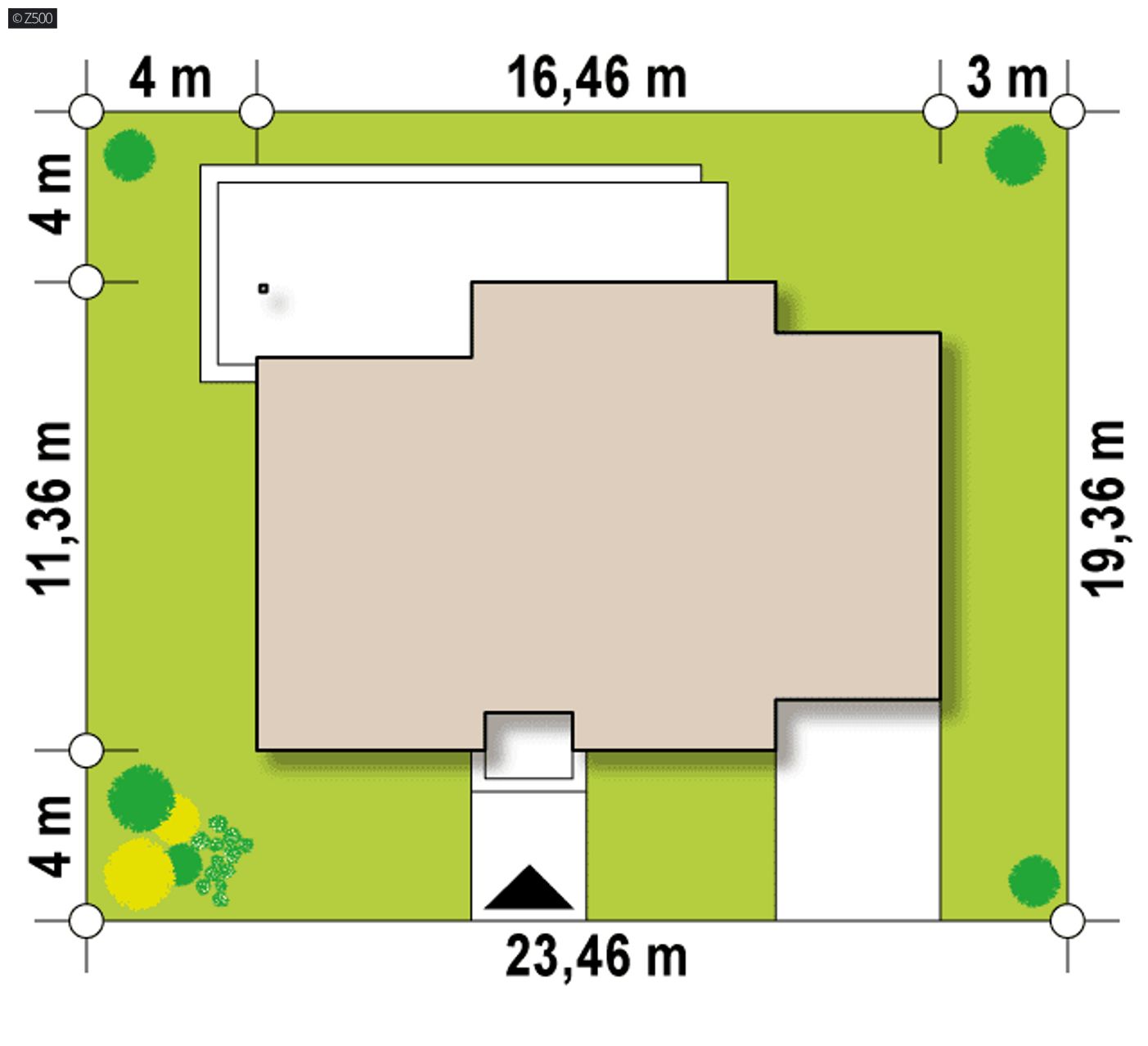 Home project  - Dom parterowy z trzema sypialniami przykryty dachem wielospadowym z garażem