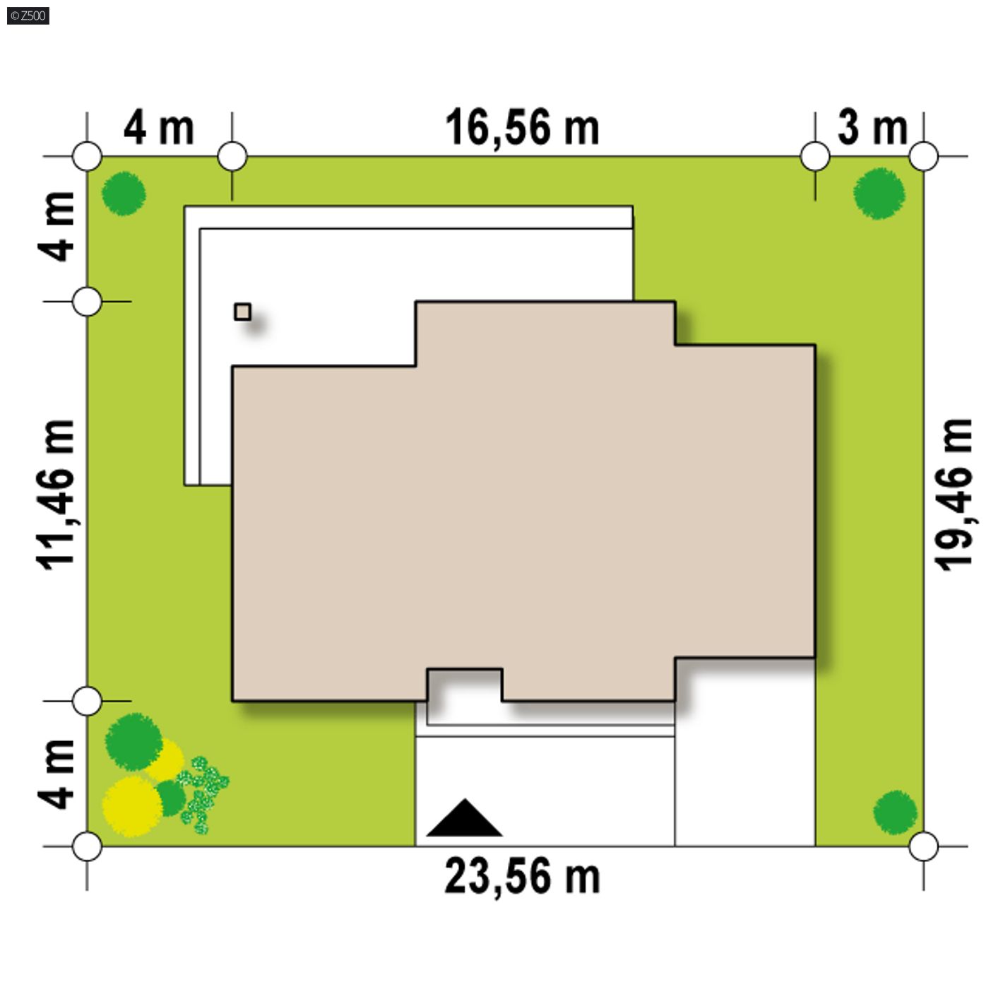 Gotowy projekt domu  - Dom parterowy z trzema sypialniami przykryty dachem wielospadowym z garażem