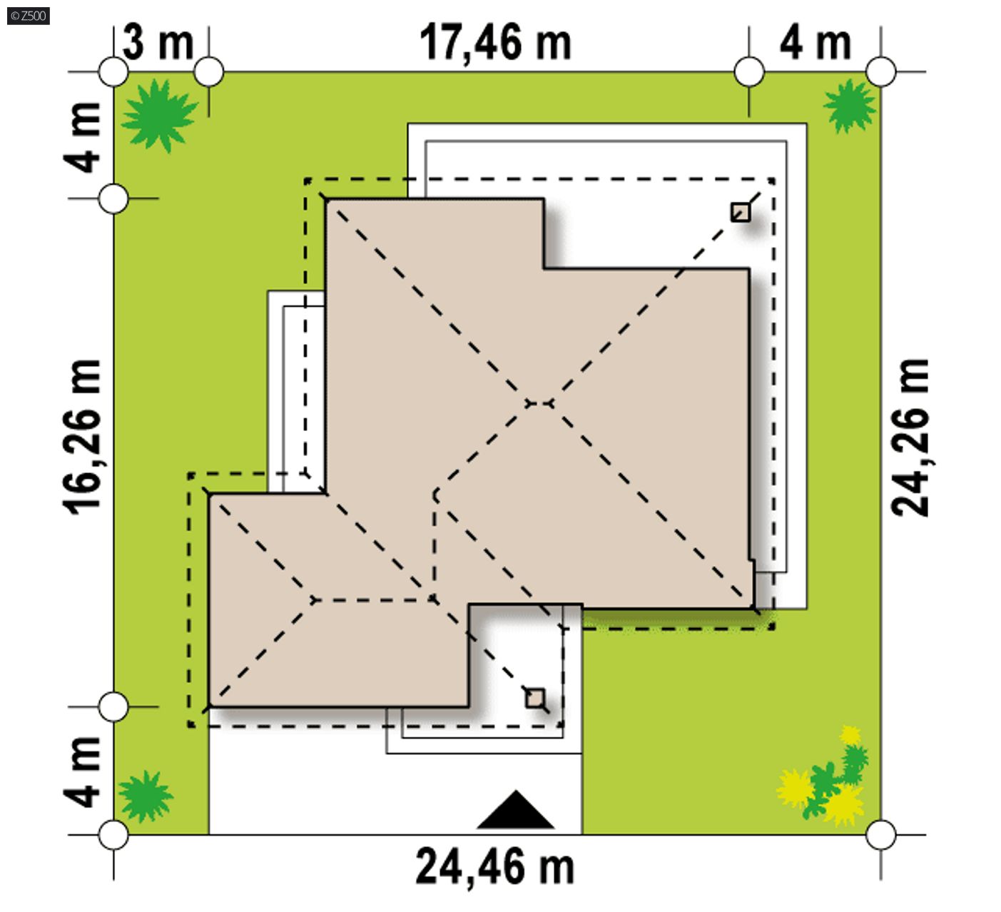 Home project  - dom parterowy z dachem wielospadowym, garażem dwustanowiskowym i 3 sypialniami.