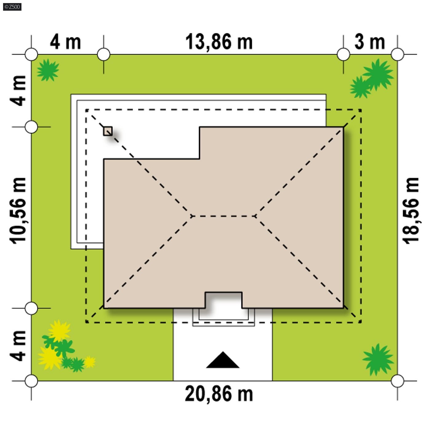 Gotowy projekt domu  - Parterowy dom jednorodzinny z tarasem.
