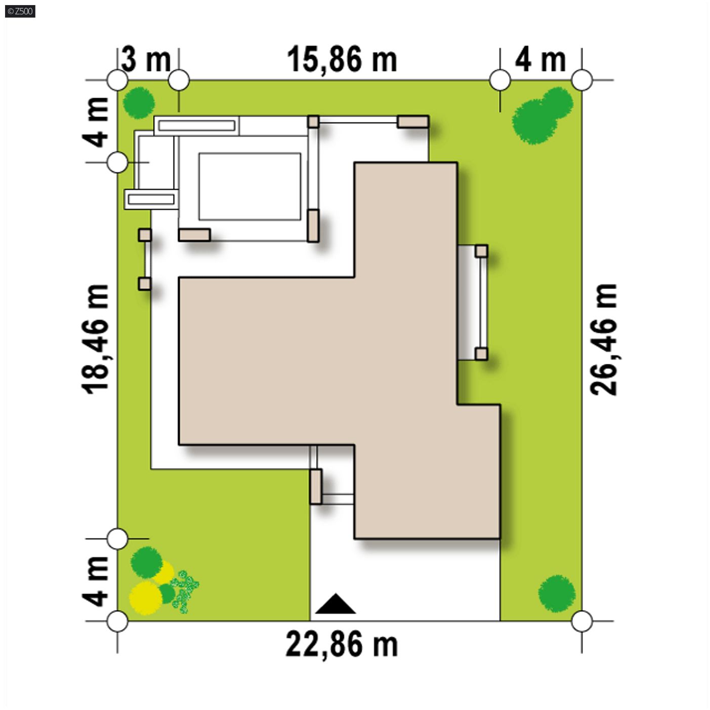 Gotowy projekt domu  - Pomniejszony wariant z garażem dwustanowiskowym.