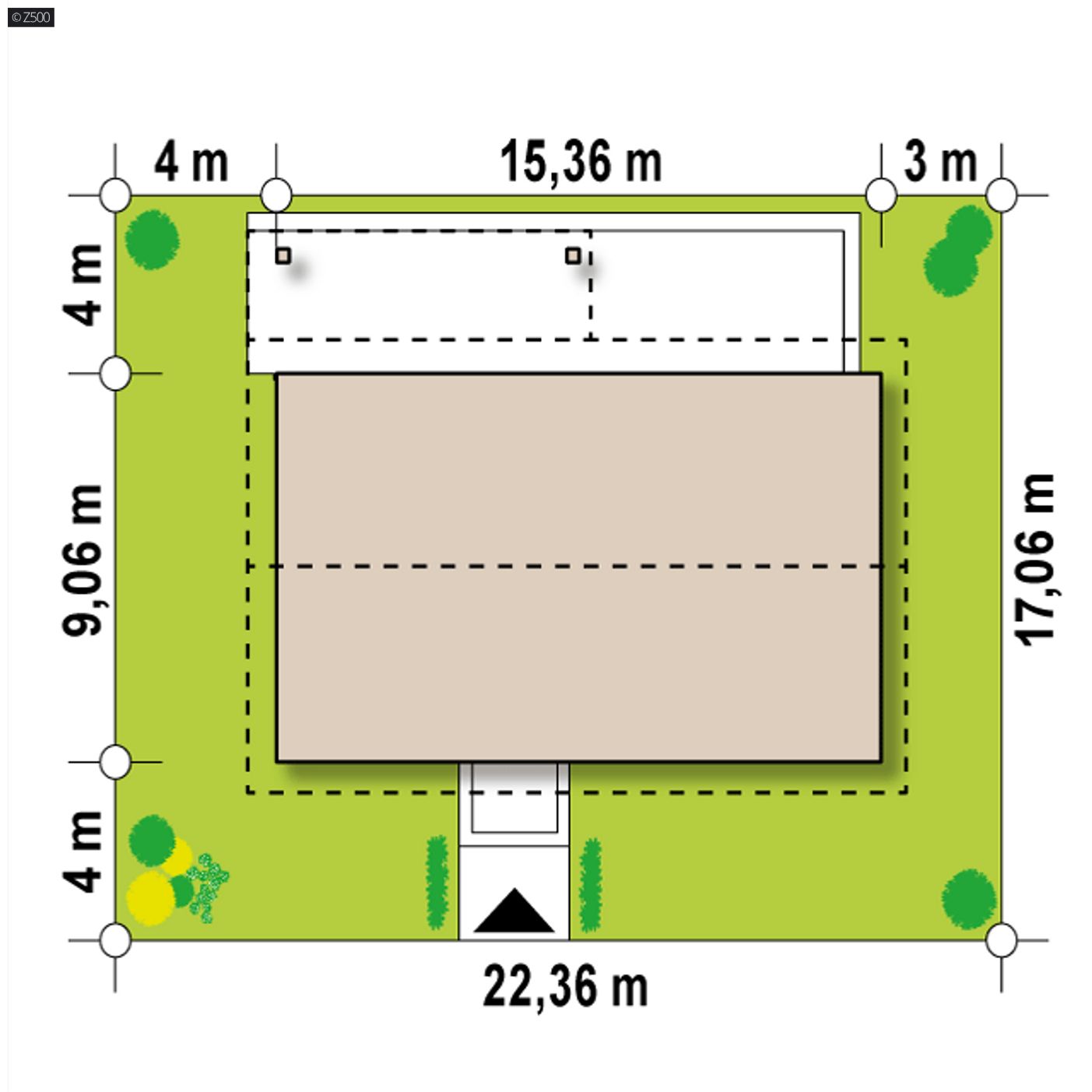 Gotowy projekt domu  - Parterowy dom z 4 sypialniami z dachem dwu-spadowym.