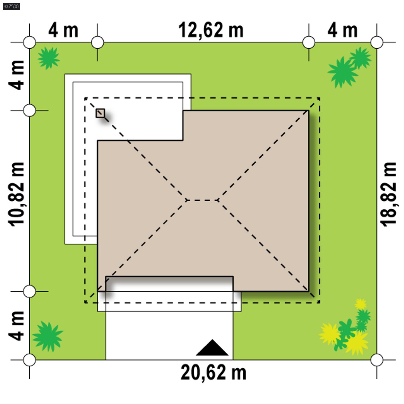 Home project  - Parterowy, tradycyjny dom w konstrukcji drewnianej z dachem kopertowym do 100m2.