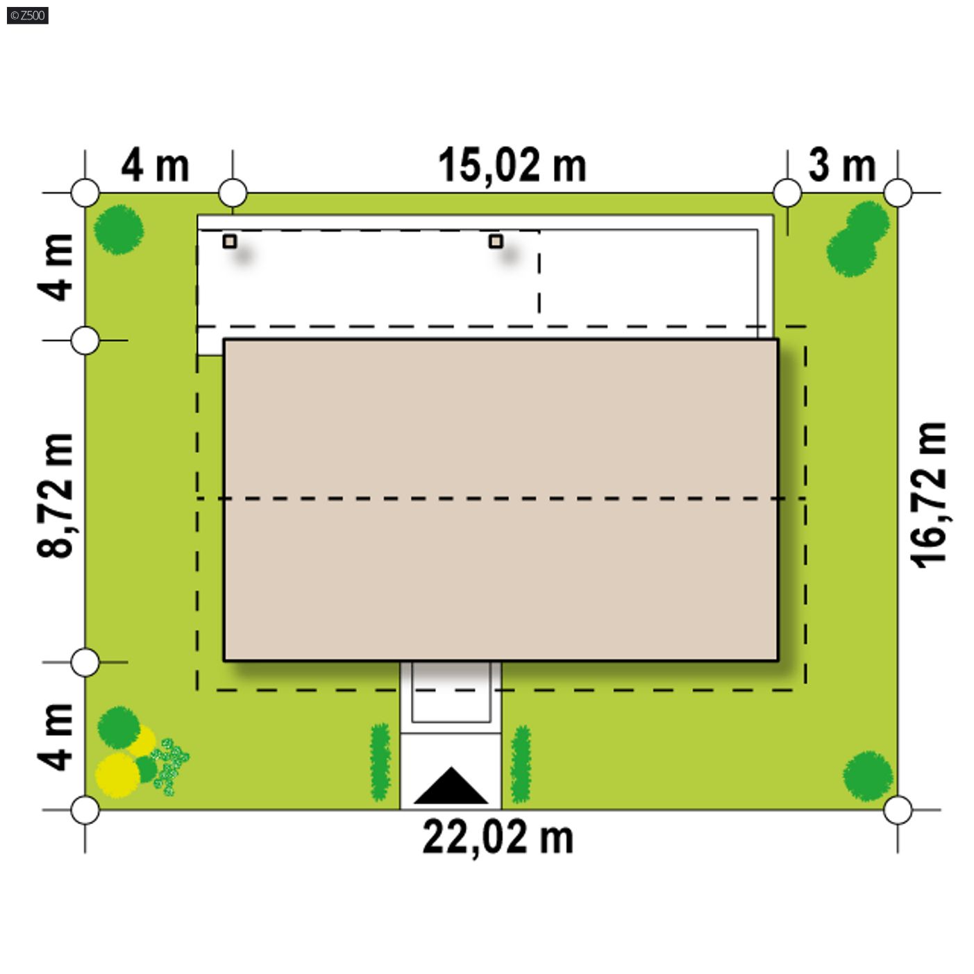 Gotowy projekt domu  - Parterowy dom z 4 sypialniami z dachem dwu-spadowym.