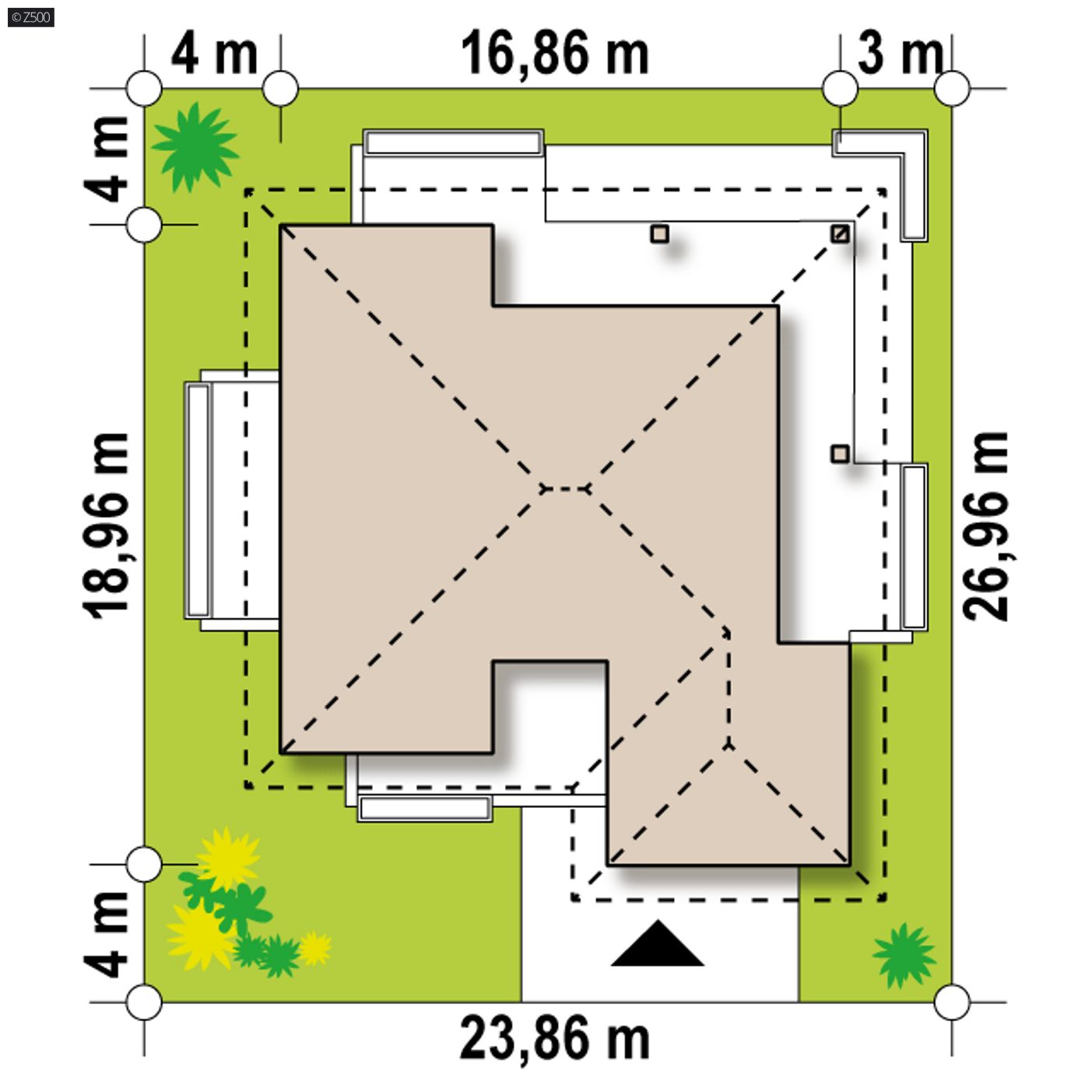 Gotowy projekt domu  - Parterowy dom z garażem dwustanowiskowym.