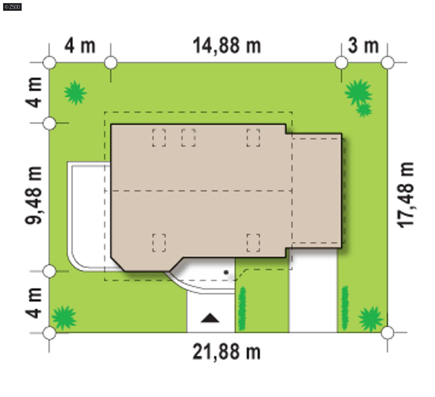 Home project  - Projekt domu z poddaszem, wykuszem i salonem od frontu oraz garażem.