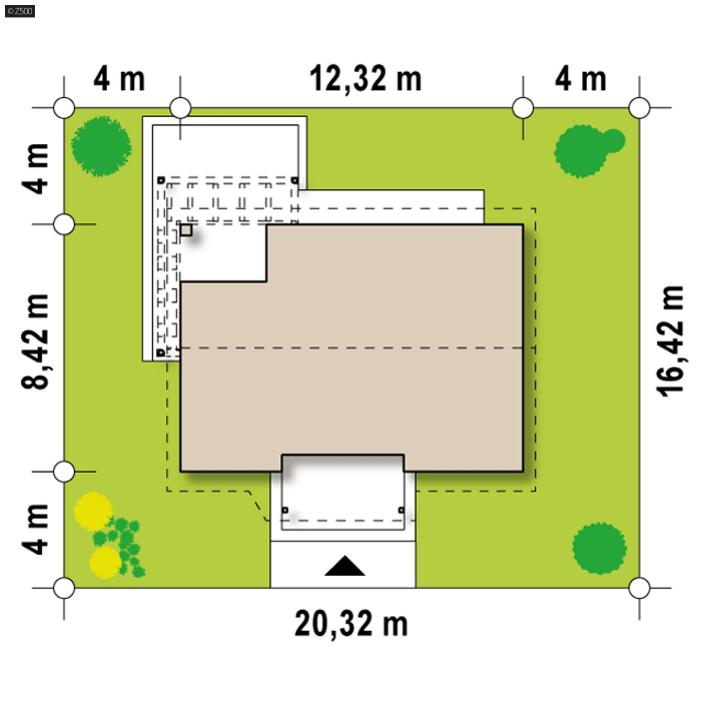 Gotowy projekt domu  - Tani w budowie, mały dom parterowy z dwuspadowym dachem i dwoma pokojami.