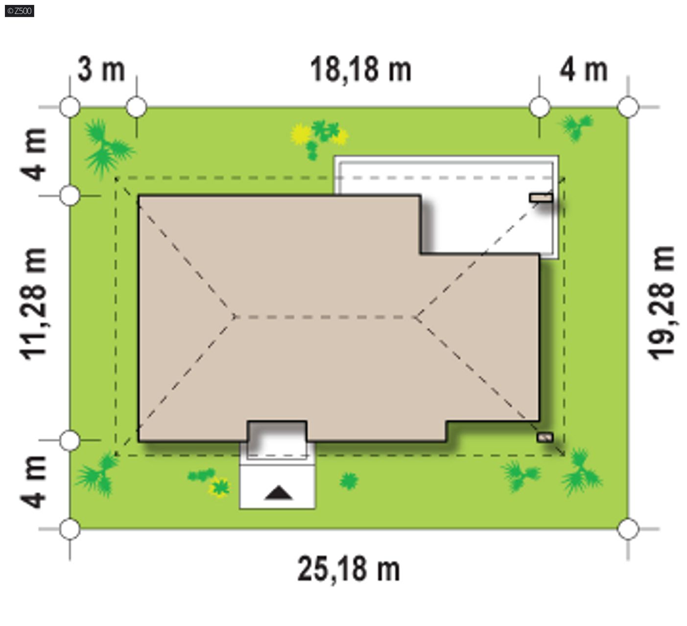 Home project  - Parterowy dom z obszerną strefą dzienną, bocznym garażem i kopertowym dachem.