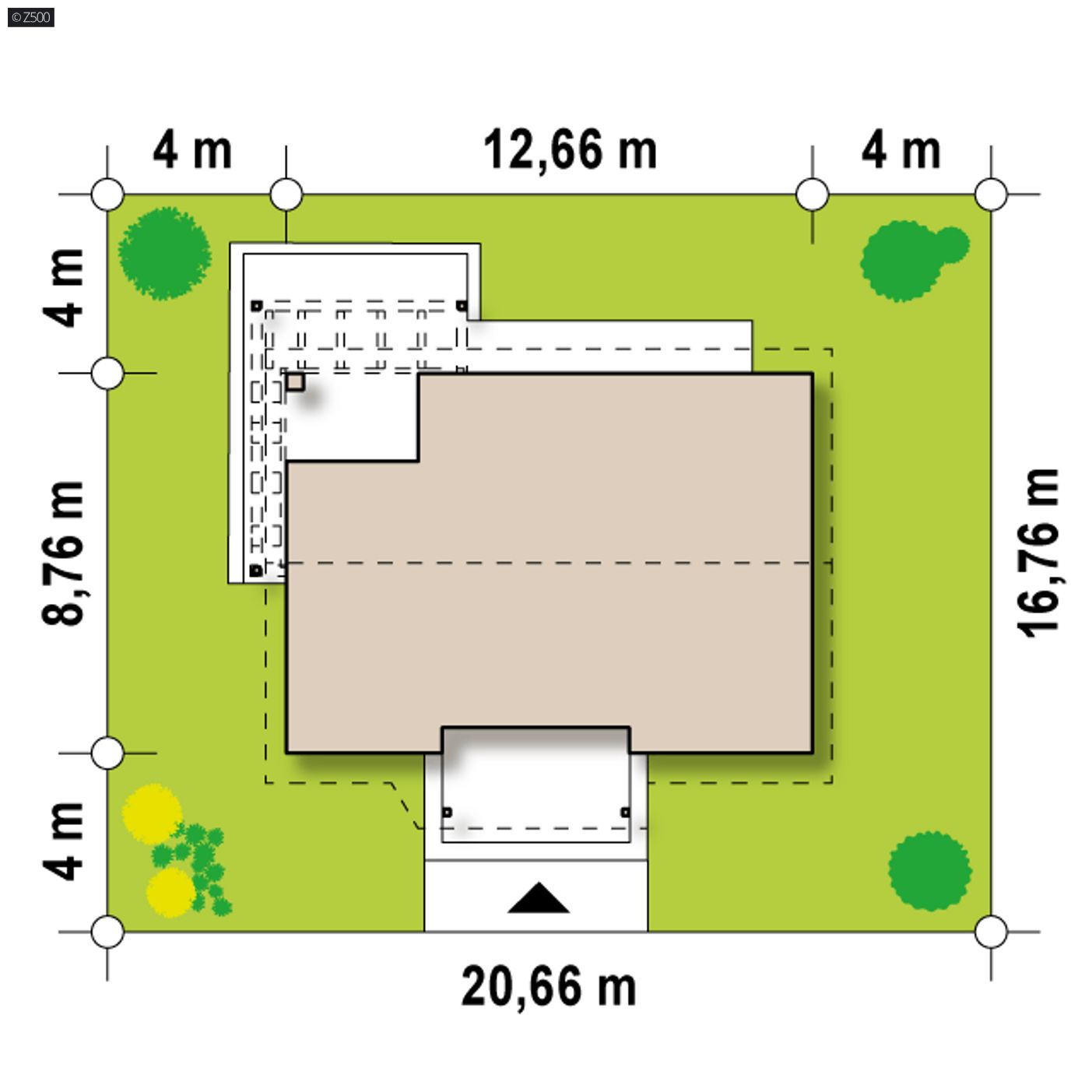 Gotowy projekt domu  - Tani w budowie, mały dom parterowy z dwuspadowym dachem i dwoma pokojami.