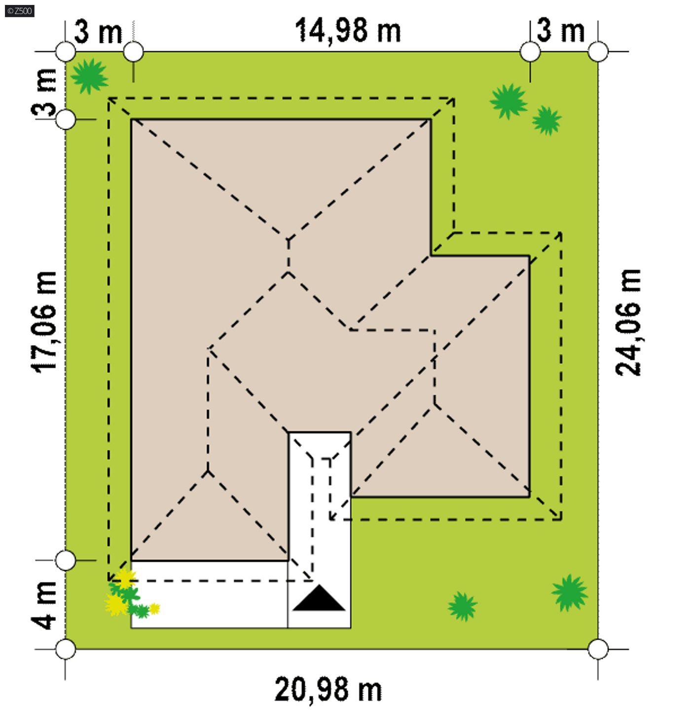 Gotowy projekt domu  - Parterowy dom z garażem i salonem od południa
