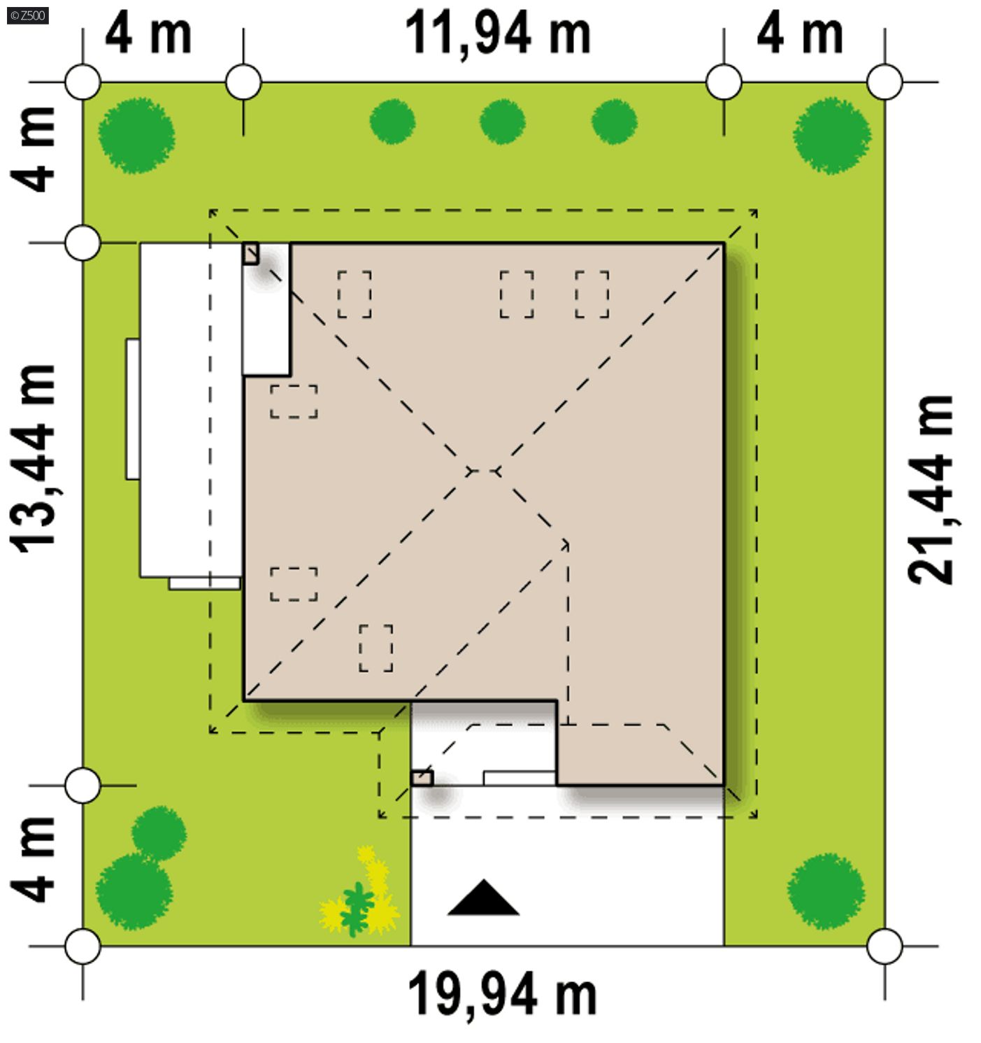 Gotowy projekt domu  - Dom z poddaszem, przestronnym salonem, sypialnią z garderobą na parterze i garażem.