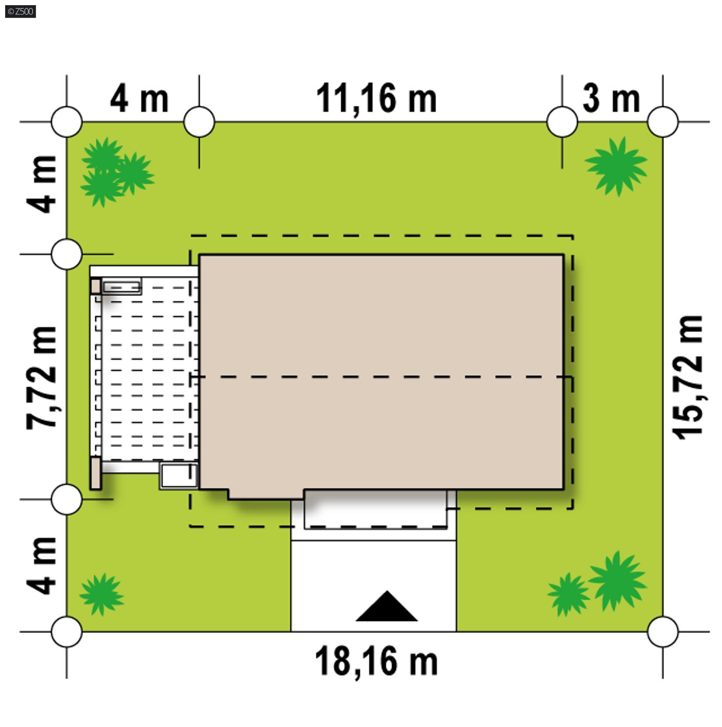 Gotowy projekt domu  - Parterowy dom, tani w budowie z trzema pokojami, także na małą działkę.