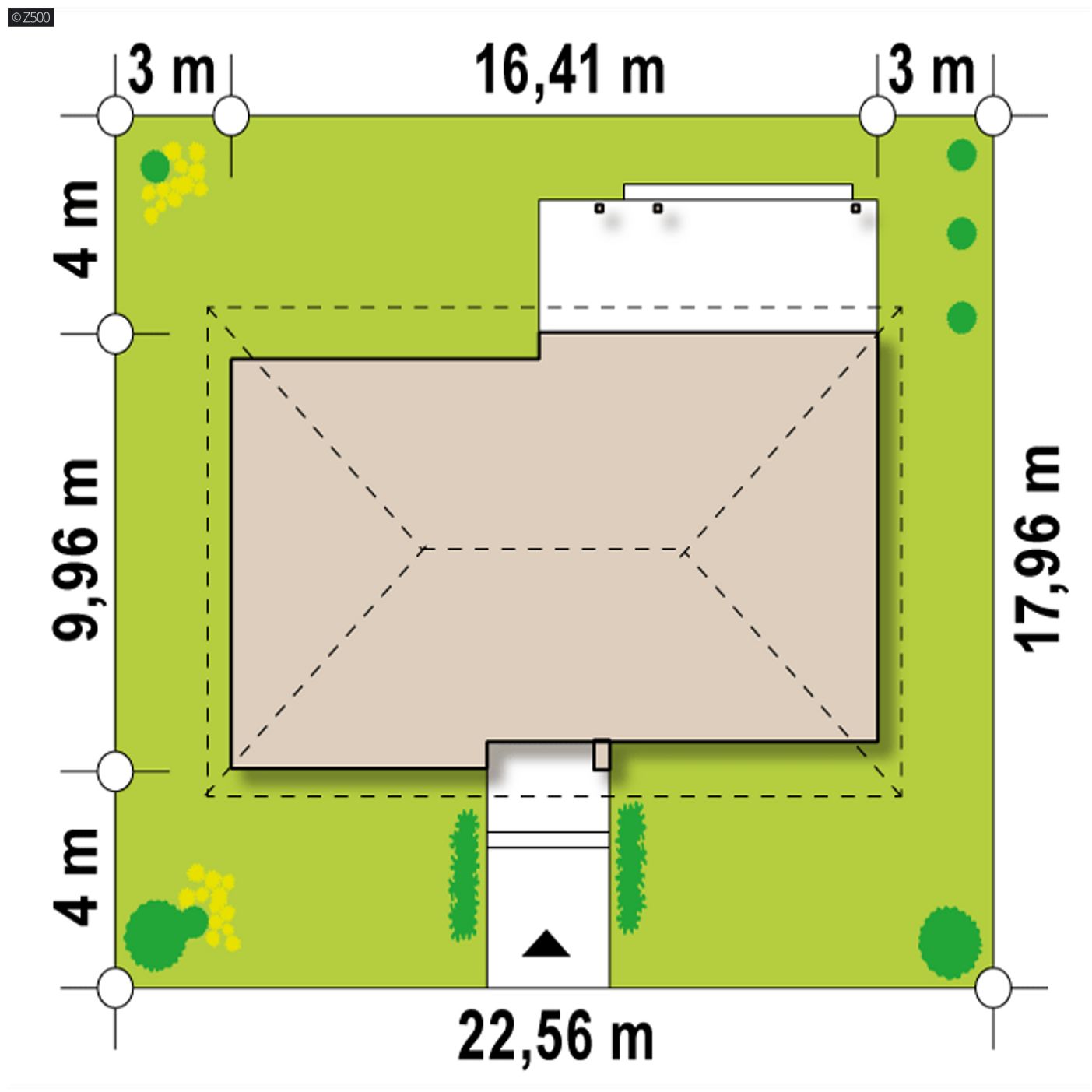 Gotowy projekt domu  - Parterowy dom z 3 dużymi pokojami i salonem od frontu. Możliwość adaptacji strychu.