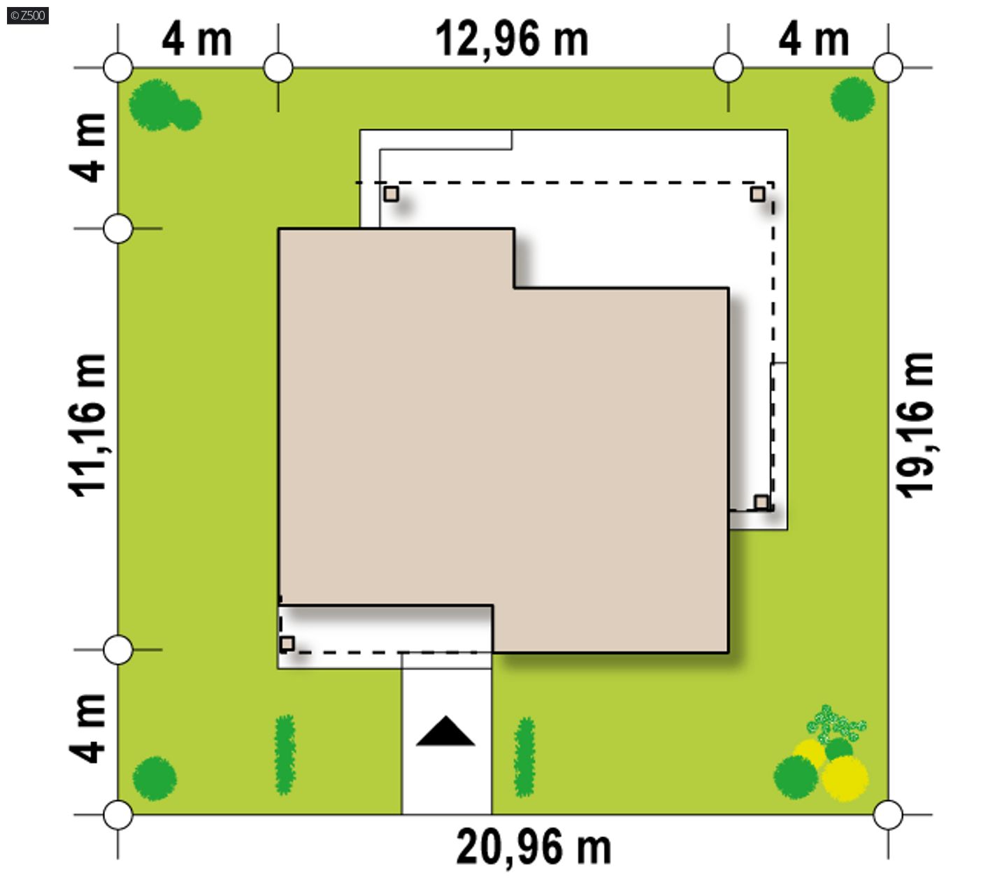 Gotowy projekt domu  - Dom parterowy z trzema sypialniami, dachem kopertowym oraz zadaszonym tarasem.