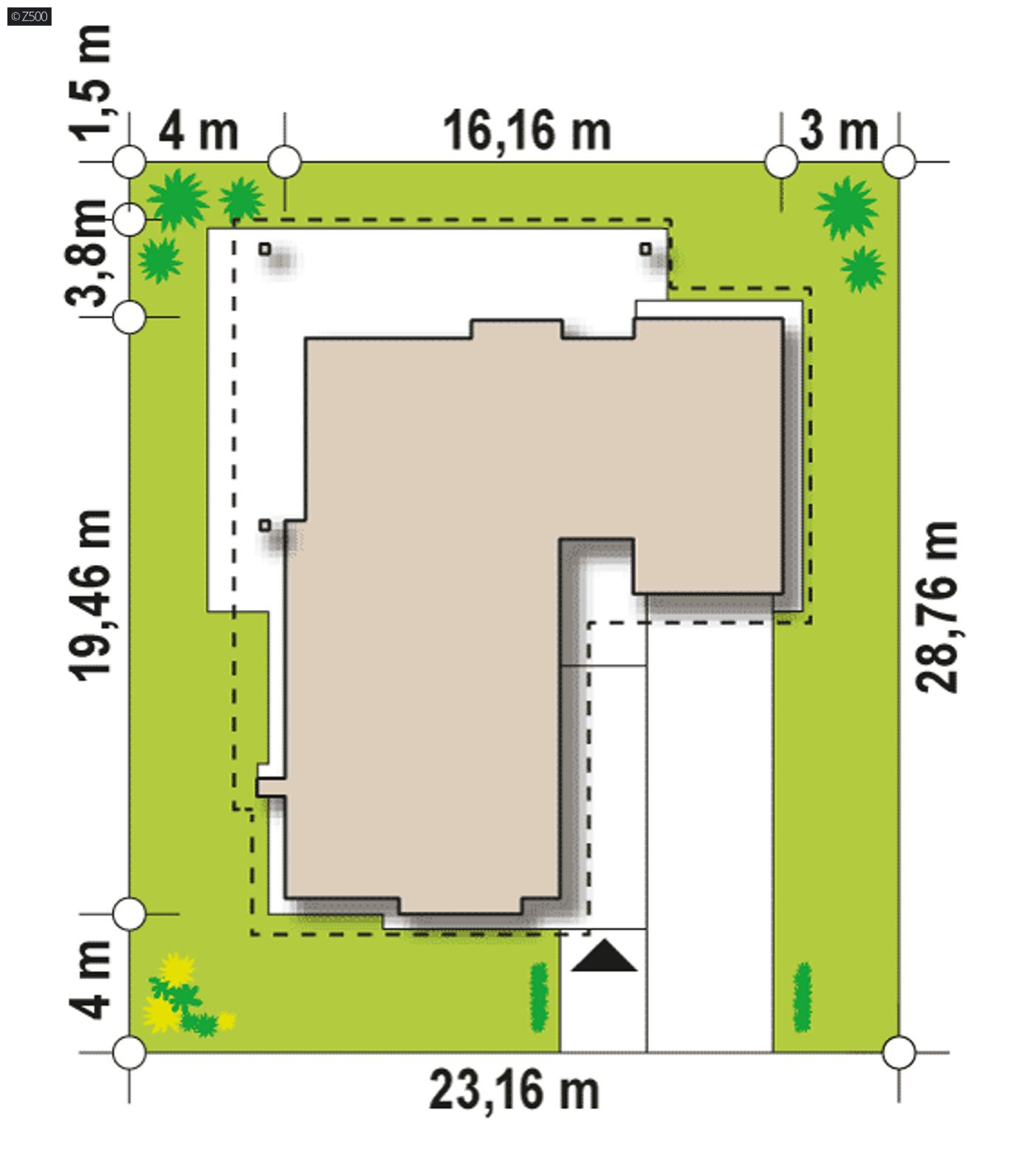 Gotowy projekt domu  - Parterowy dom z odwróconym układem, garażem oraz dachem wielospadowym.