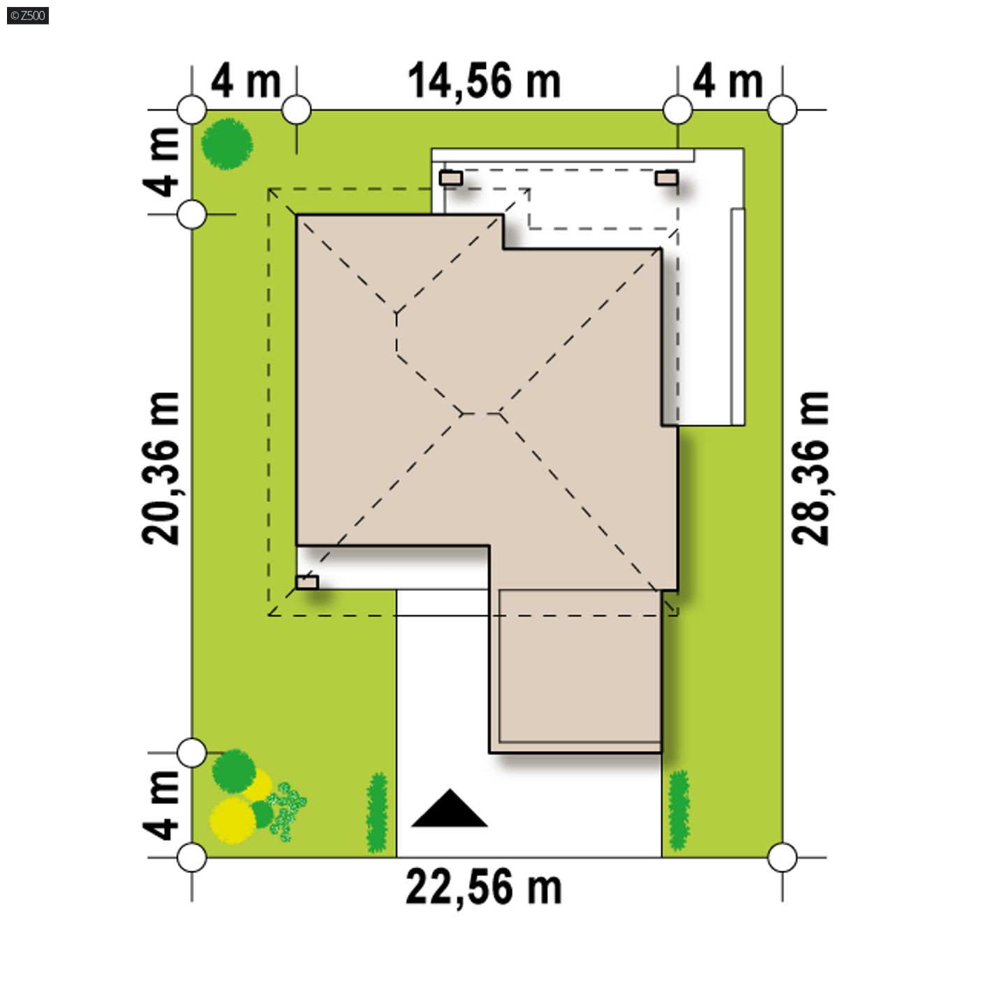 Gotowy projekt domu  - Dom z dachem wielospadowym, czterema sypialniami oraz garażem dwustanowiskowym.