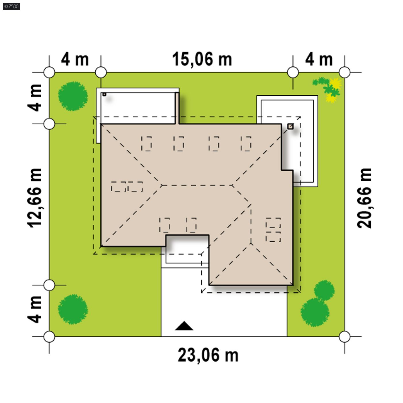 Gotowy projekt domu  - Dom z poddaszem, kompleksem sypialnianym na parterze i garażem od frontu.