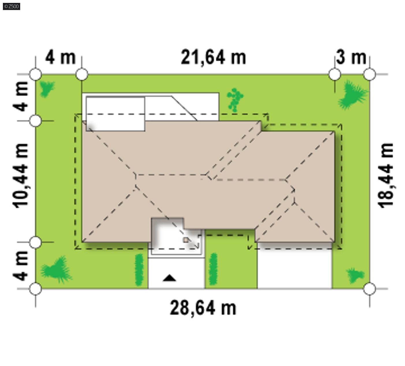 Gotowy projekt domu  - Rozłożysty, parterowy dom z możliwością zagospodarowania poddasza.