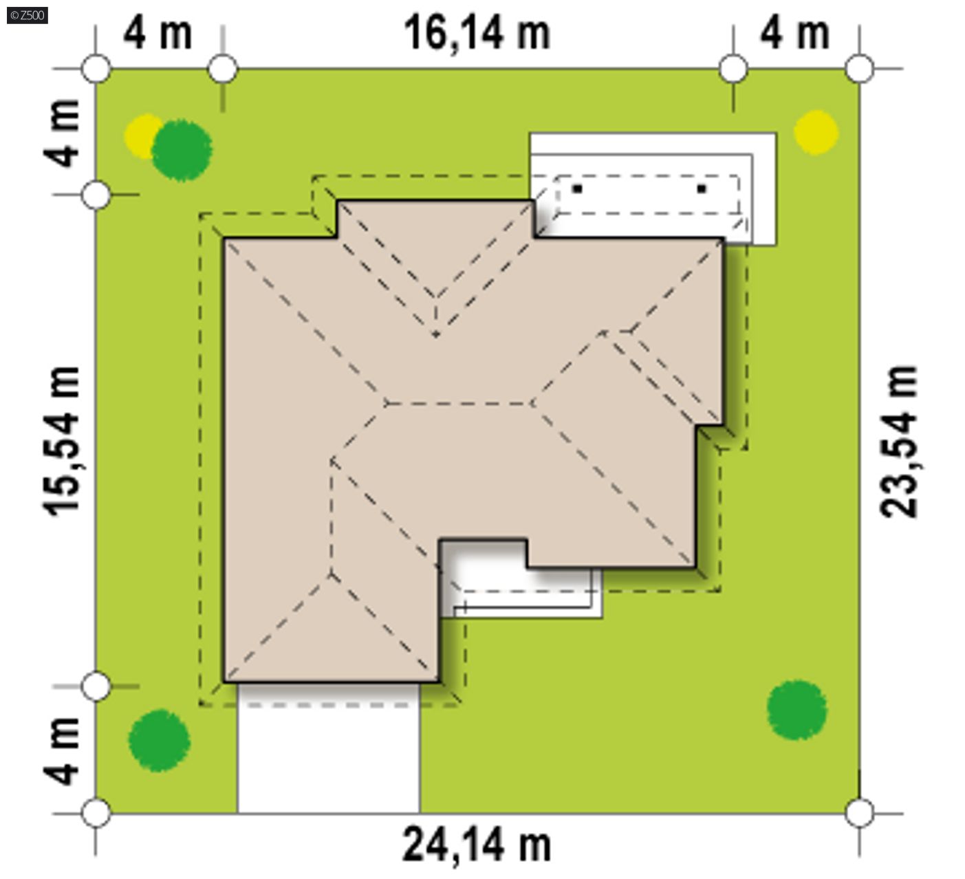 Home project  - Parterowy dom z garażem dwustanowiskowym od frontu i zadaszonym tarasem.