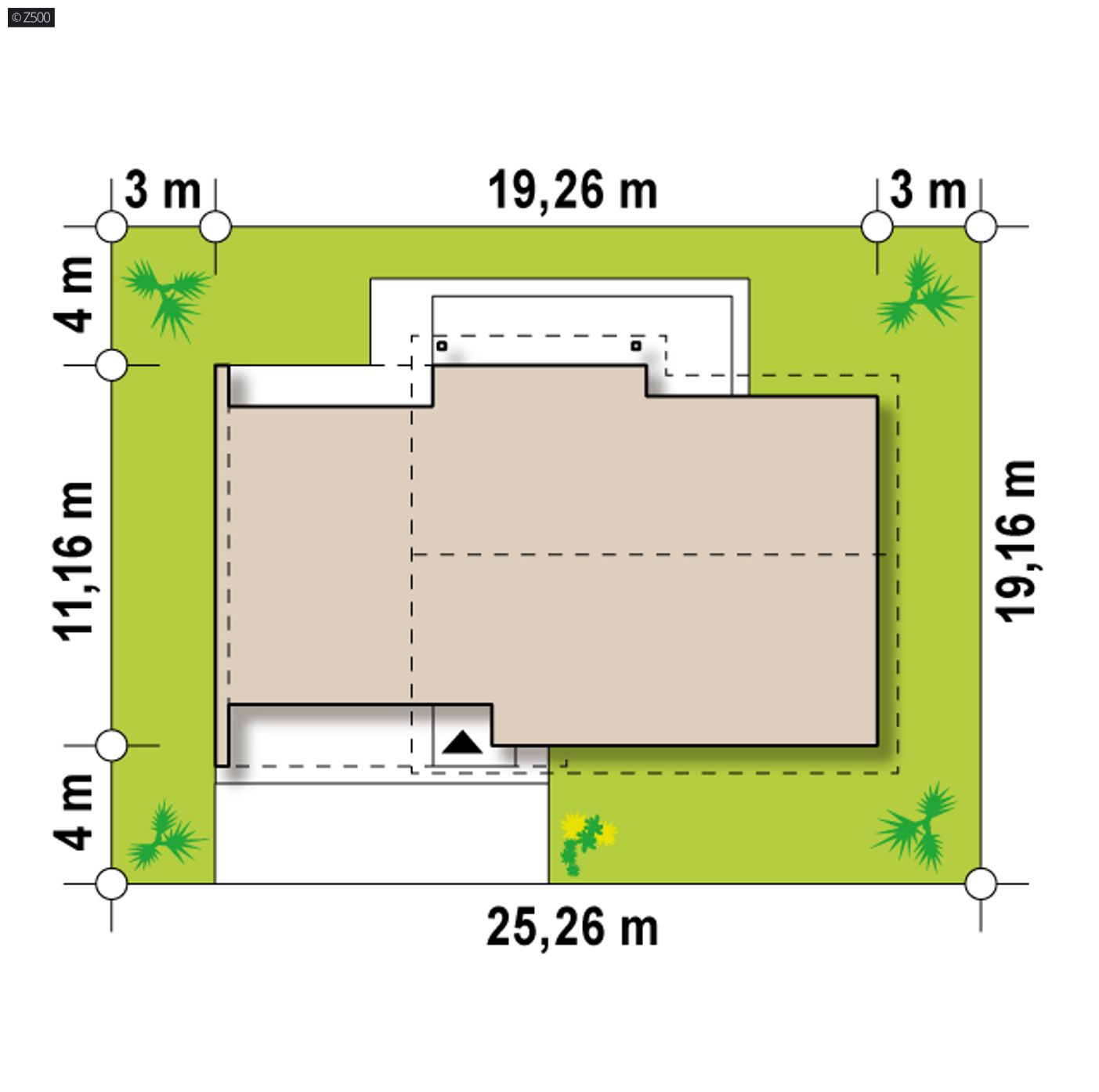 Gotowy projekt domu  - Parterowy dom z garażem dwustanowiskowym, we współczesnym stylu.