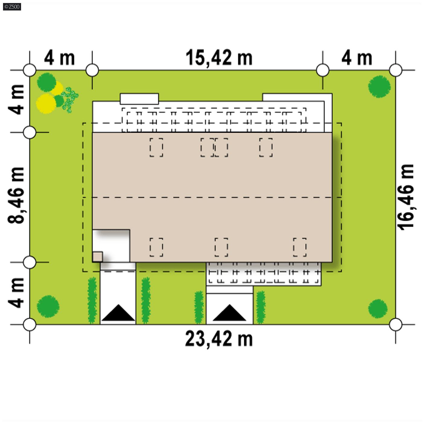 Gotowy projekt domu  - Dom dwulokalowy lub dwurodzinny z oddzielnym wejściem do mieszkania lub biura. 