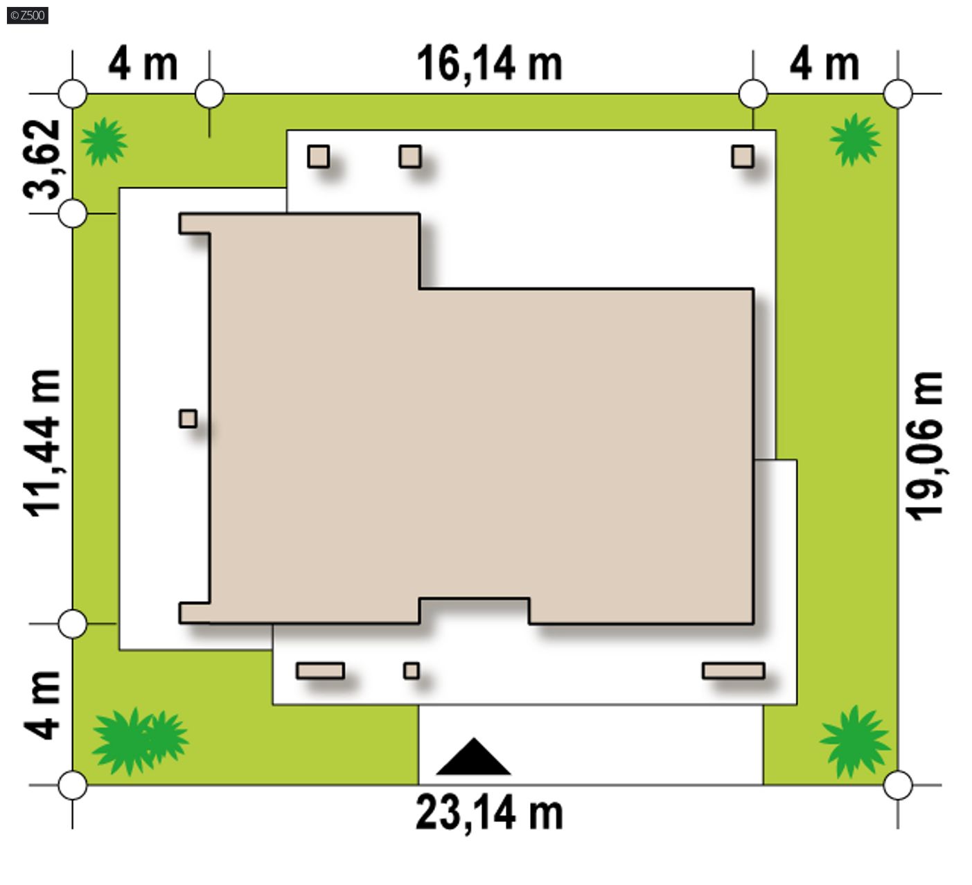Home project  - Parterowy dom, z dachem wielospadowym oraz dużym zadaszonym tarasem.