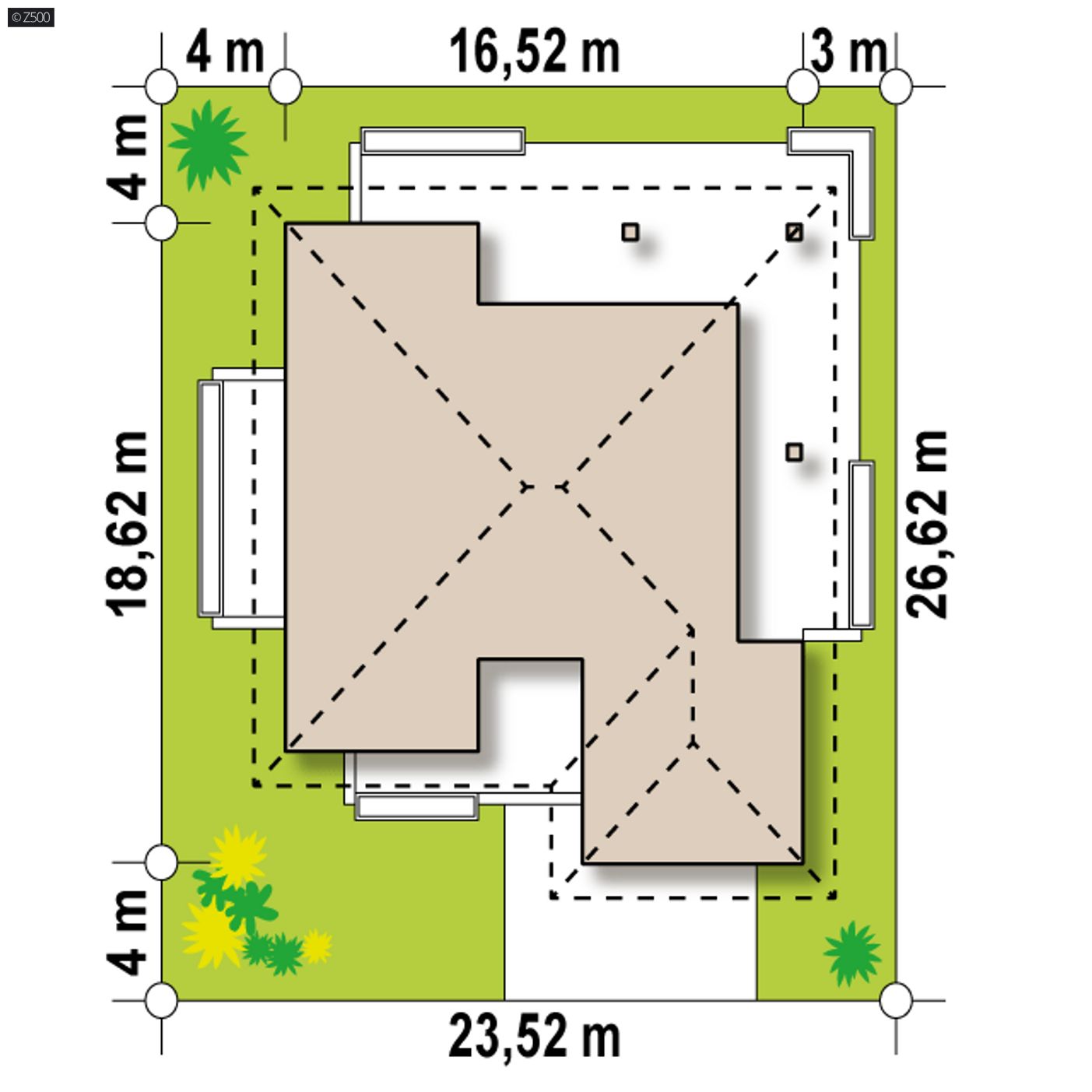Gotowy projekt domu  - Parterowy dom z garażem dwustanowiskowym.