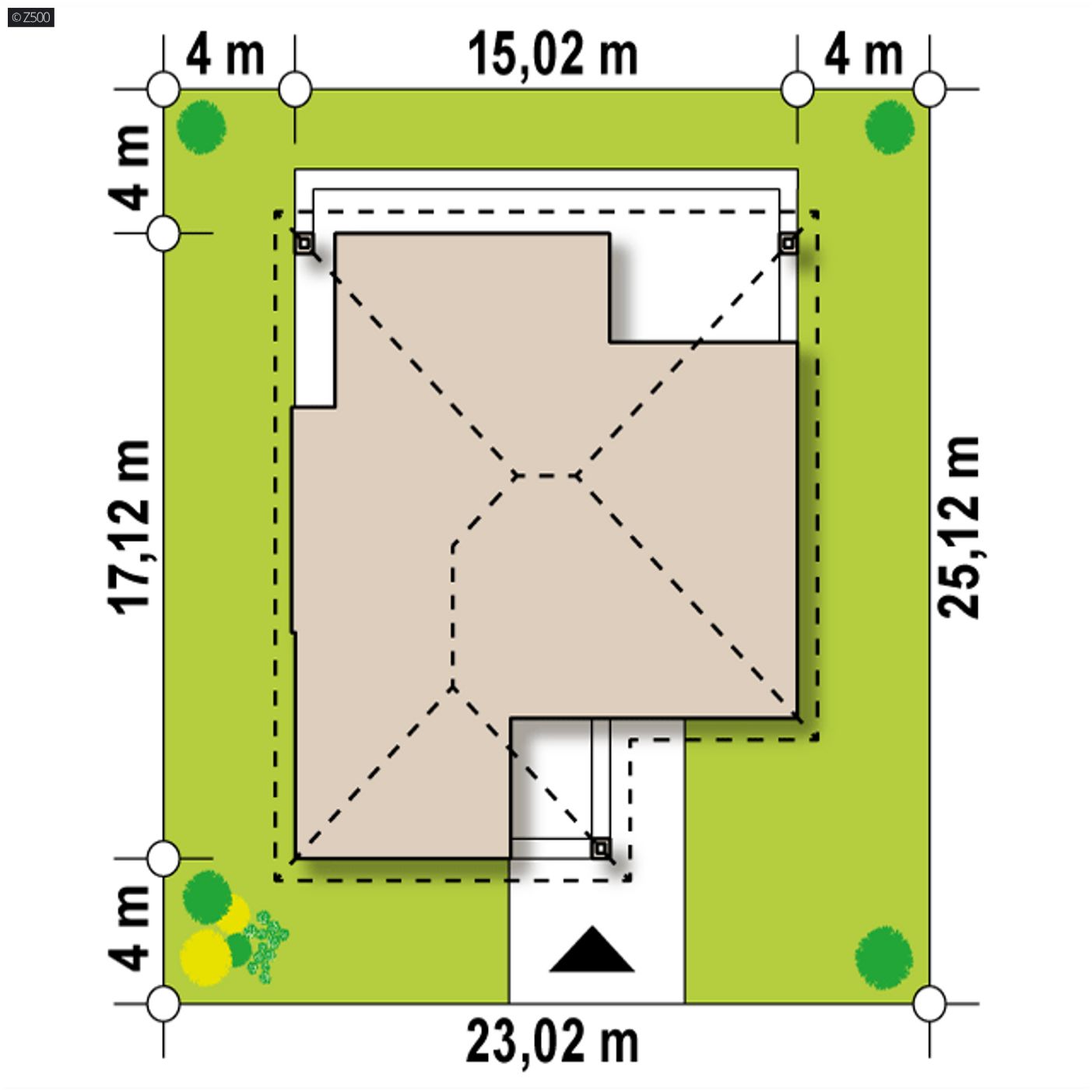 Gotowy projekt domu  - Dom parterowy z dachem wielospadowym, 4 sypialniami oraz garażem do 140m2