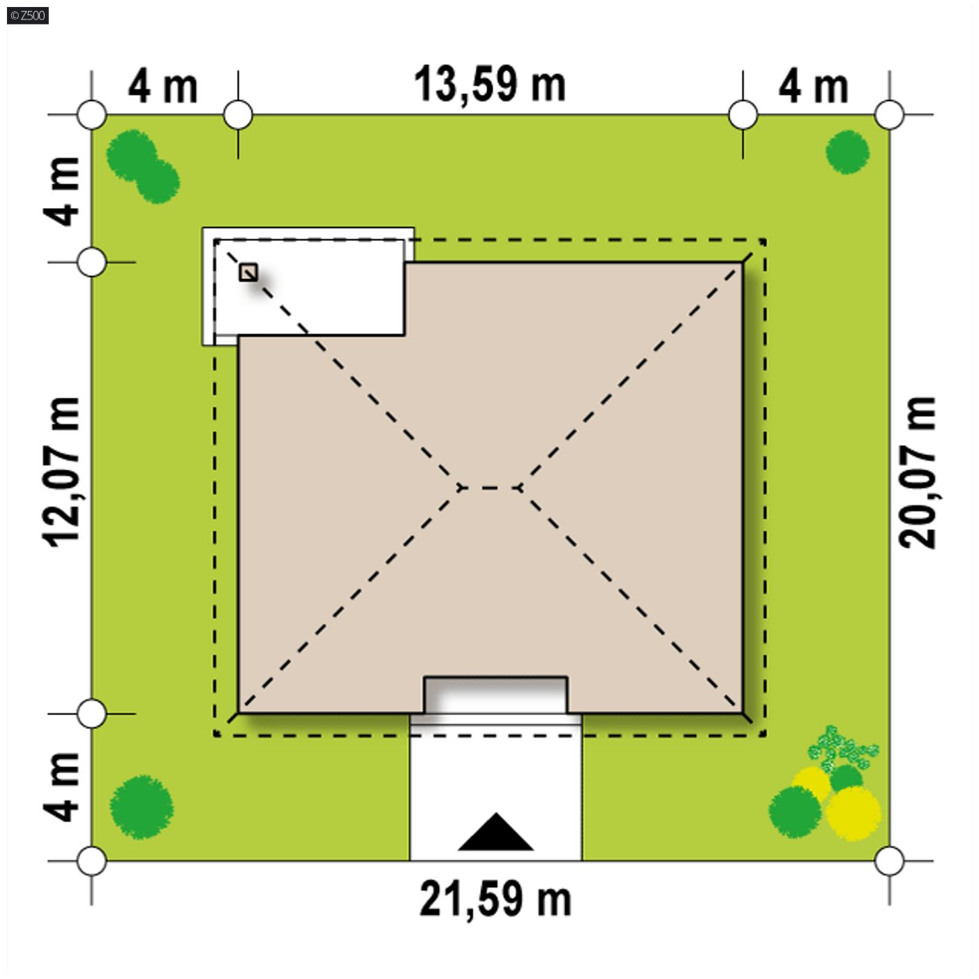 Gotowy projekt domu  - Parterowy dom z dachem kopertowym i pięcioma pokojami.