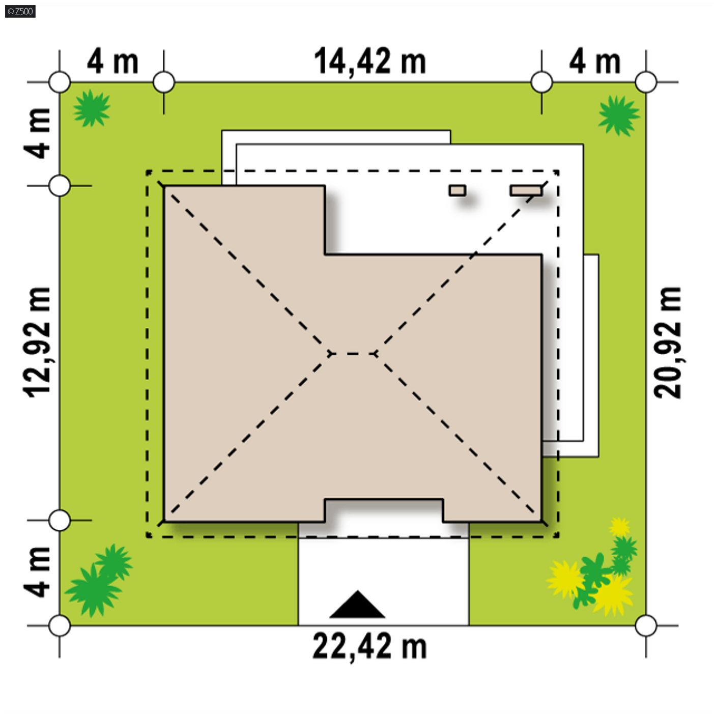 Gotowy projekt domu  - Klasyczny dom parterowy z dachem kopertowym, 4 pokojami oraz dużym salonem.